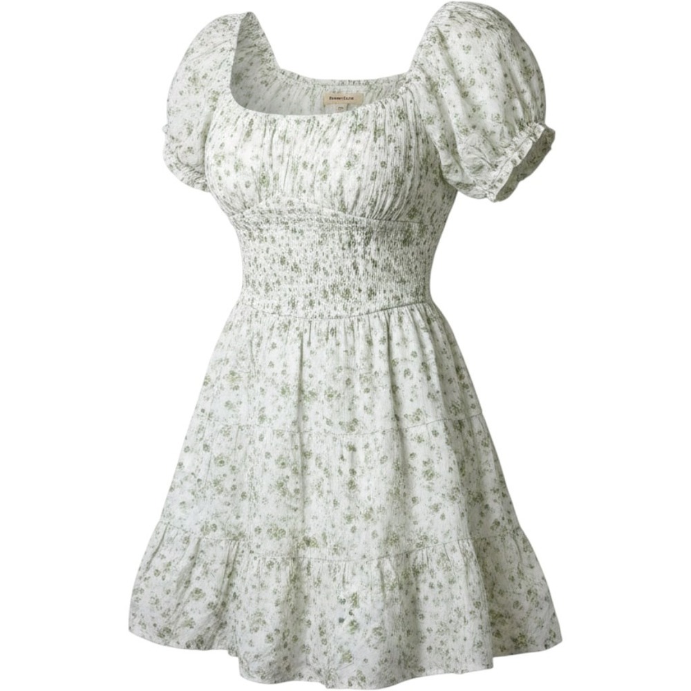 Aeropostale Womens Floral Smocked Tiered Babydoll Dress Size XL White Green
